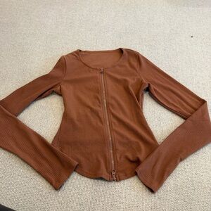 Alo Rust Ribbed Long Sleeve zip up